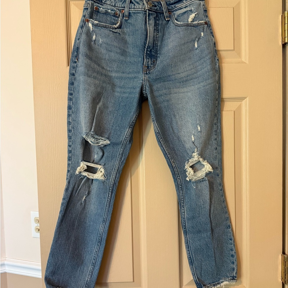 Abercrombie & Fitch Blue Straight Leg Jeans Distressed